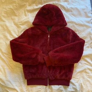Red soft teddy fur jacket cropped